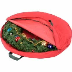 Outlet 👍 Honey-Can-Do Holiday 30" Zipper Canvas Wreath Storage, Red/Pine Green - Pkg Qty 2 ✔️