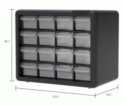Budget 🥰 Akro-Mils Plastic Drawer Parts Cabinet 10116 - 10-1/2"W x 6-3/8"D x 8-1/2"H, Black, 16 Drawers 😉 -Containers shop B1603775 dim