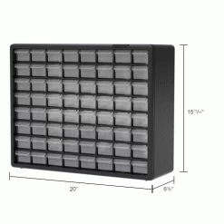 Brand new ❤️ Akro-Mils Plastic Drawer Parts Cabinet 10164 - 20"W x 6-3/8"D x 15-13/16"H, Black, 64 Drawers ✔️ -Containers shop B1603779IN dim