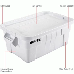 Flash Sale 😉 Rubbermaid 14 Gallon Brute Tote with Lid FG9S3000WHT - 27-1/2 x 16-3/4 x 10-3/4 - White - Pkg Qty 6 🌟 -Containers shop B2050495IN 1wco