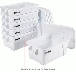 Flash Sale 😉 Rubbermaid 14 Gallon Brute Tote with Lid FG9S3000WHT - 27-1/2 x 16-3/4 x 10-3/4 - White - Pkg Qty 6 🌟 -Containers shop B2050495IN 4wco