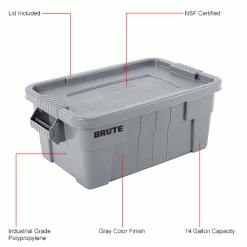 Brand new 🔔 Rubbermaid 14 Gallon Brute Tote with Lid FG9S3000GRAY - 27-1/2 x 16-3/4 x 10-3/4 - Gray - Pkg Qty 6 ❤️ 21 Brand new 🔔 Rubbermaid 14 Gallon Brute Tote with Lid FG9S3000GRAY - 27-1/2 x 16-3/4 x 10-3/4 - Gray - Pkg Qty 6 ❤️ -Containers shop B2050497IN 1wco