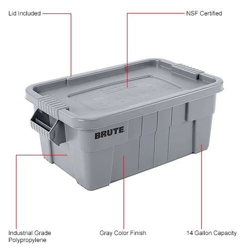Brand new 🔔 Rubbermaid 14 Gallon Brute Tote with Lid FG9S3000GRAY - 27-1/2 x 16-3/4 x 10-3/4 - Gray - Pkg Qty 6 ❤️ 9 Brand new 🔔 Rubbermaid 14 Gallon Brute Tote with Lid FG9S3000GRAY - 27-1/2 x 16-3/4 x 10-3/4 - Gray - Pkg Qty 6 ❤️ - Image 9
