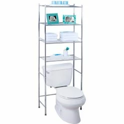 New โค๏ธ Honey-Can-Do® 4-Tier Over-The-Toilet Shelving Unit 24"L x 11"W x 68"H - Chrome ๐