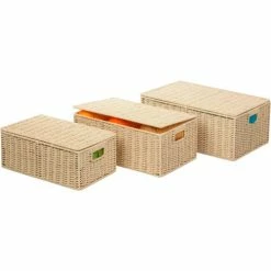 Cheapest 😍 Honey-Can-Do 3-Piece Set Paper Rope Baskets, Butter , 17"L x 11-1/2"W x 6-1/2"H - Pkg Qty 2 ⭐
