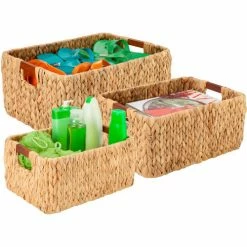 New 🧨 Honey-Can-Do® 3-Piece Rectangular Water Hyacinth Baskets - Natural 😍