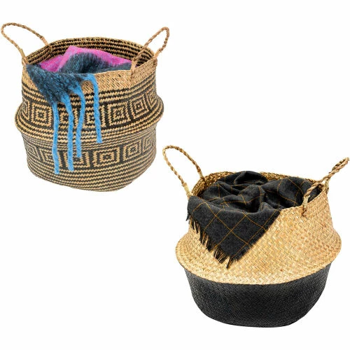 Budget 🥰 Honey-Can-Do® 2-Piece Folding Seagrass Belly Baskets - Black/Natural ✔️ 1 Budget 🥰 Honey-Can-Do® 2-Piece Folding Seagrass Belly Baskets - Black/Natural ✔️