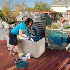 Coupon 👍 Lifetime 60012 Outdoor Deck Storage Bench Box 130 Gallon, Sand w/Brown Lid 🥰 -Containers shop LII 60012 05