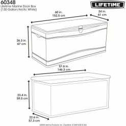 New ⌛ Lifetime Marine Dock Bench Box 130 Gallon - 60"L x 24"W x 24-1/4"H - White ⌛ -Containers shop LII 60348 20