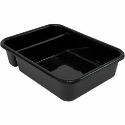 Wholesale 🔔 Quantum Storage Systems Quantum Bussing Tub, 20"L x 15"W x 5"H (2) Compartment Bus Box, Polypropylene, Black - Pkg Qty 12 🥰