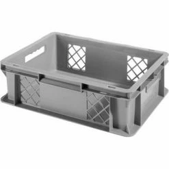 Coupon 🌟 SSI Schaefer Euro-Fix Solid Base/Mesh Sides Container EF4121 - 15-3/4" x 11-7/8" x 4-3/4", Gray ⌛