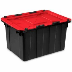 Wholesale 🎁 Sterilite Hinged Lid Industrial Tote 14619006- Black/Racer Red 12 Gallon 21-3/4 x 15-3/8 x 12-1/2 - Pkg Qty 6 🌟