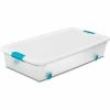 Brand new 🥰 Sterilite 56 Quart 14988004 Wheeled Clear Storage Tote White Lid Blue Latches 33-7/8 x 18-3/4 x 7 - Pkg Qty 4 🛒