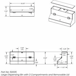 Outlet ⌛ TrippNT™ White PVC/Acrylic Large Dispensing Bin with 3 Compartments, 18"W x 8"D x 9"H 😀 -Containers shop TPN trippnt50005 Drawing