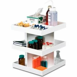Flash Sale 🎉 TrippNT™ White PVC Triple 360 Degree Rotating Shelf Station, 12"W x 12"D x 15"H 🎁 -Containers shop TPN trippnt50015 5