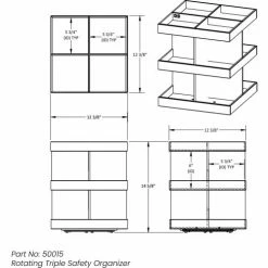 Flash Sale 🎉 TrippNT™ White PVC Triple 360 Degree Rotating Shelf Station, 12"W x 12"D x 15"H 🎁 -Containers shop TPN trippnt50015 Drawing