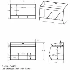 Promo ❤️ TrippNT™ Lab Storage Bin Station with 3 Fixed Compartments and 1 Shelf, 17"W x 9"D x 11"H 🤩 -Containers shop TPN trippnt50486 Drawing
