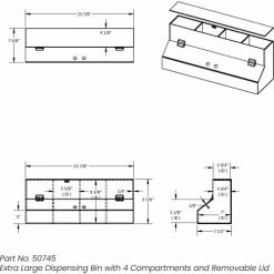 Top 10 ⭐ TrippNT™ White PVC/Acrylic X-Large Dispensing Bin with 4 Compartments, 26"W x 8"D x 9"H ⌛ -Containers shop TPN trippnt50745 Drawing