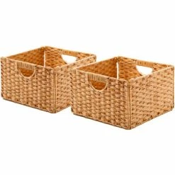 Deals 🔔 Seville Classic Foldable Handwoven Cube Storage Basket 2 Pack, Natural/Brown 💯
