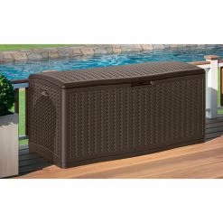 Deals ๐ Suncast BMDB60 Resin Wicker Outdoor Storage Deck Box 60 Gallon 26-3/4"L x 27-1/2"W x 26-1/4"H Java ๐
