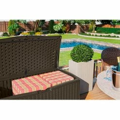 Deals 🎁 Suncast BMDB60 Resin Wicker Outdoor Storage Deck Box 60 Gallon 26-3/4"L x 27-1/2"W x 26-1/4"H Java 😀 -Containers shop bmdb12000 hero